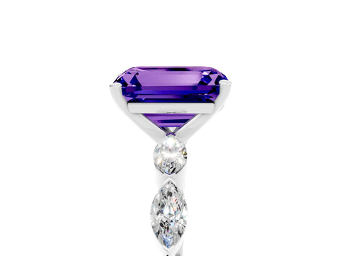White gold Emerald Cut Tanzanite Ring with Marquise Side Stones and Prong Setting_5