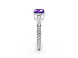 White gold Emerald Cut Tanzanite Ring with Milgrain Pavé Band and Four-Prong Setting_14