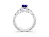 White gold Emerald Cut Tanzanite Ring with Milgrain Pavé Band and Four-Prong Setting_15