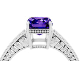 White gold Emerald Cut Tanzanite Ring with Milgrain Pavé Band and Four-Prong Setting_16