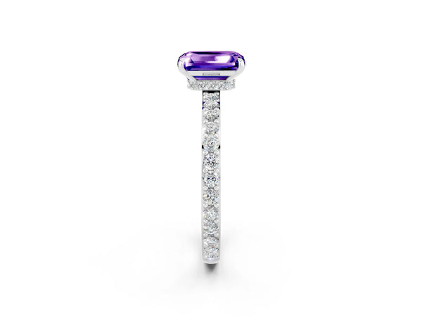 Silver Emerald Cut Tanzanite Pavé Engagement Ring with Round  Accents and Prong Setting
