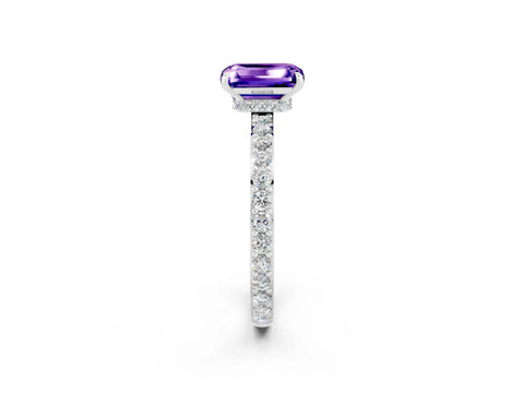 White gold Emerald Cut Tanzanite Ring with Pavé Band and Four-Prong Setting_2
