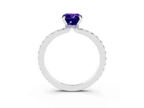 White gold Emerald Cut Tanzanite Ring with Pavé Band and Four-Prong Setting_3