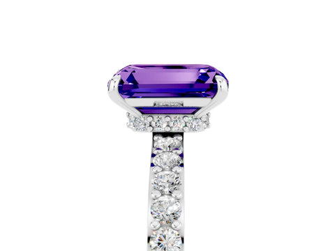 White gold Emerald Cut Tanzanite Ring with Pavé Band and Four-Prong Setting_5