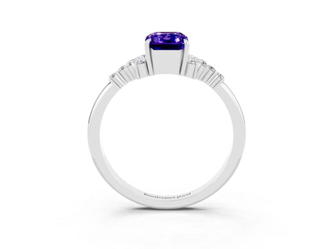 White gold Emerald Cut Tanzanite Ring with Side Stones and Four-Prong Setting_39
