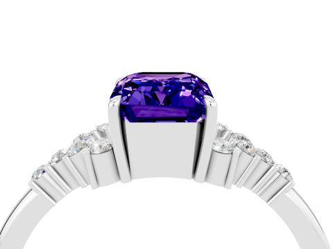 White gold Emerald Cut Tanzanite Ring with Side Stones and Four-Prong Setting_40
