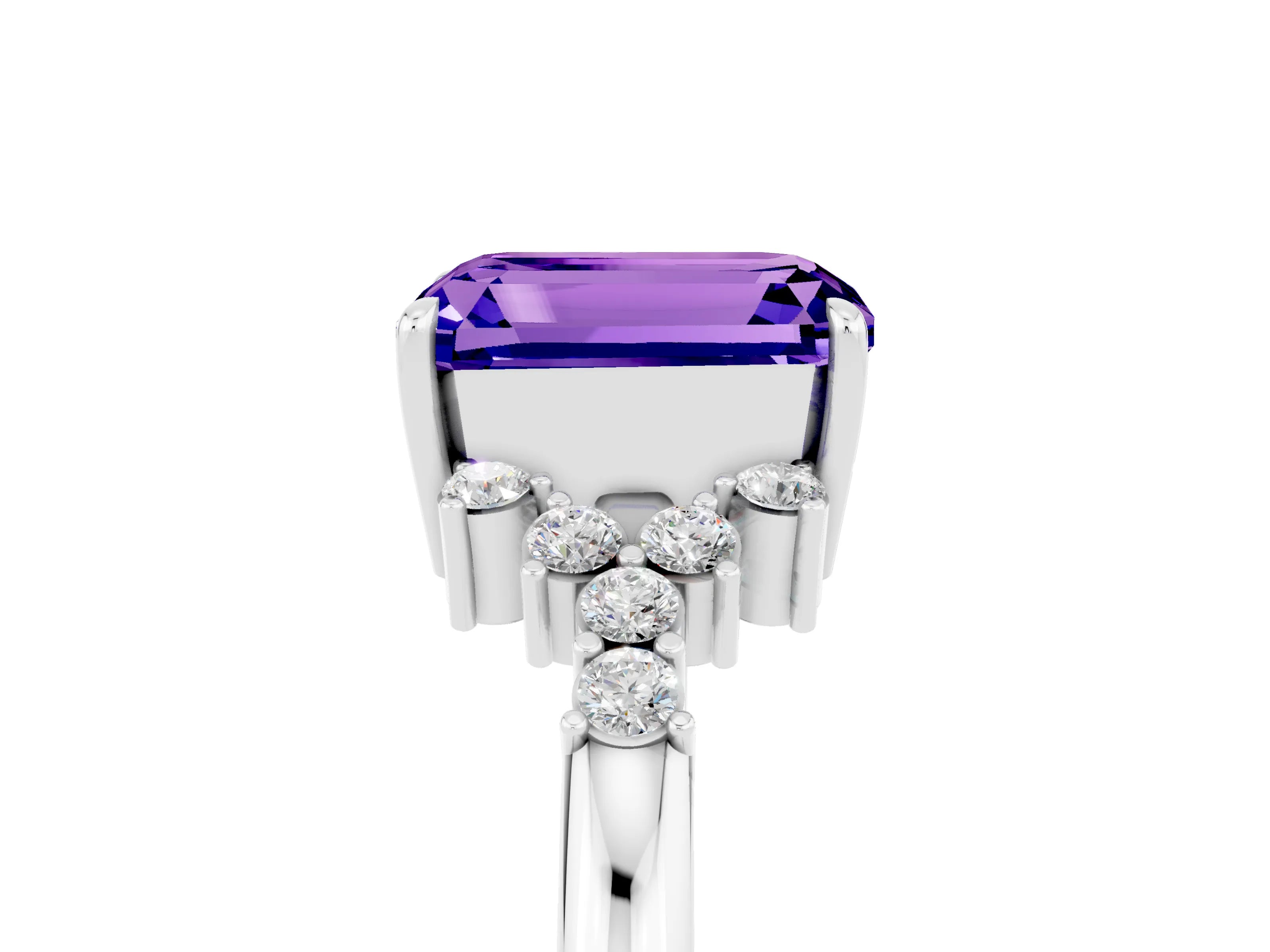 White gold Emerald Cut Tanzanite Ring with Side Stones and Four-Prong Setting_41