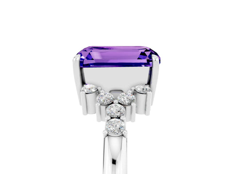White gold Emerald Cut Tanzanite Ring with Side Stones and Four-Prong Setting_41