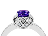 White gold Emerald Cut Tanzanite Scalloped Halo Engagement Ring with Round Shared Prong Band_28