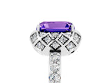 White gold Emerald Cut Tanzanite Scalloped Halo Engagement Ring with Round Shared Prong Band_29