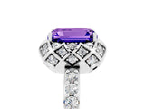 White gold Emerald Cut Tanzanite Scalloped Halo Engagement Ring with Round Shared Prong Band_41