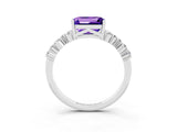 White gold Emerald Cut Tanzanite Scattered Round Accent Ring with Prong Setting_27