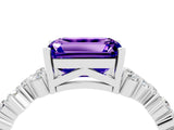White gold Emerald Cut Tanzanite Scattered Round Accent Ring with Prong Setting_28