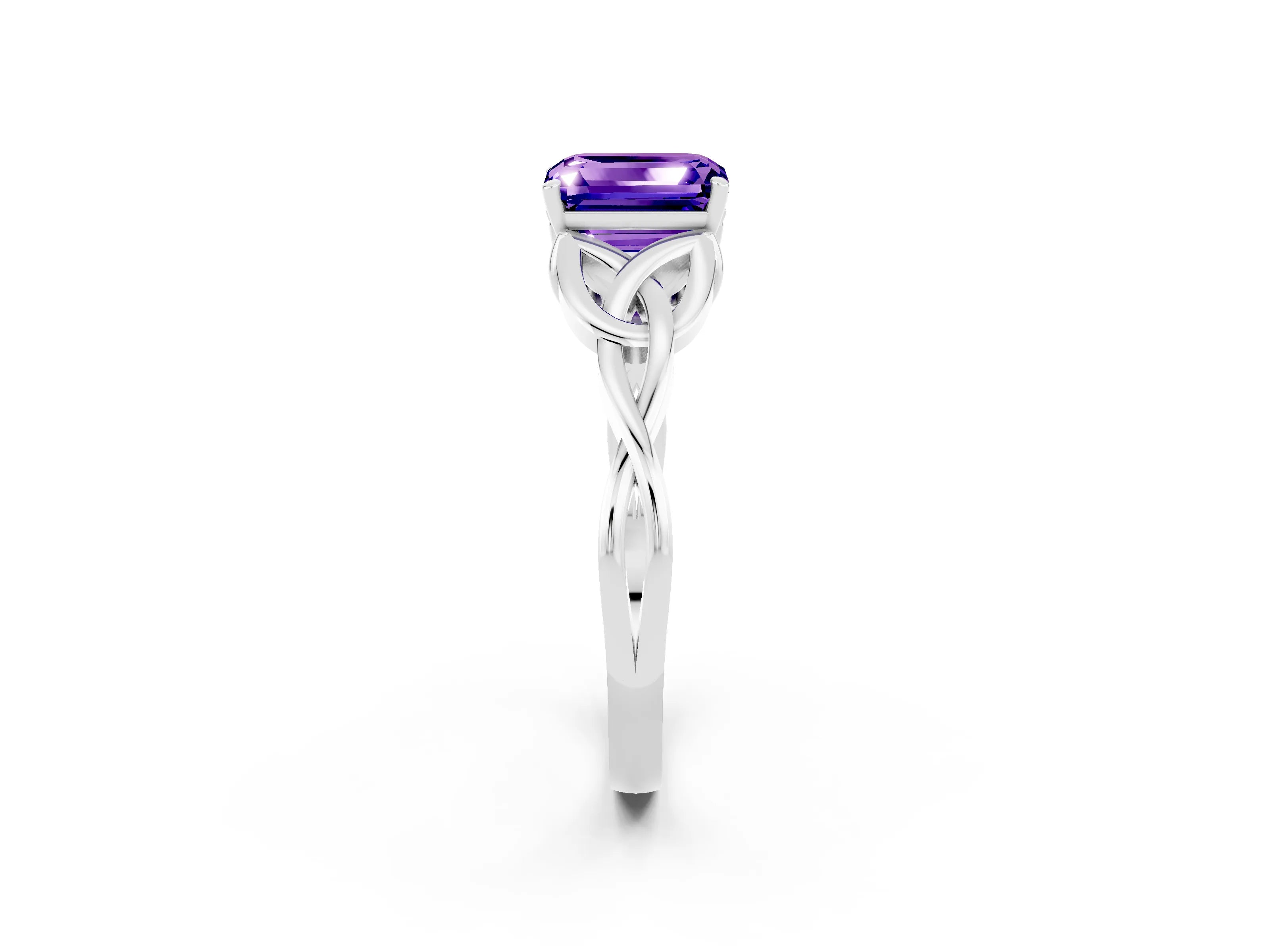 White gold Emerald Cut Tanzanite Solitaire Celtic Knot Ring with Four-Prong Setting_14
