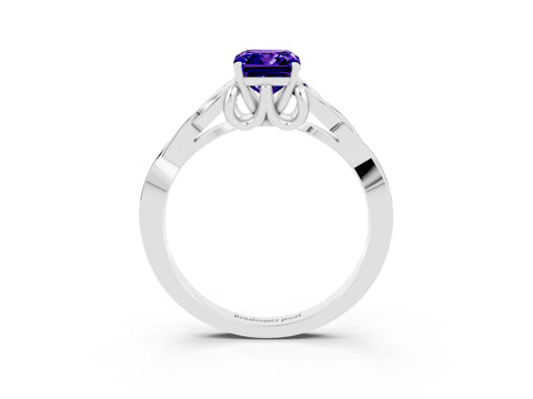 White gold Emerald Cut Tanzanite Solitaire Celtic Knot Ring with Four-Prong Setting_15