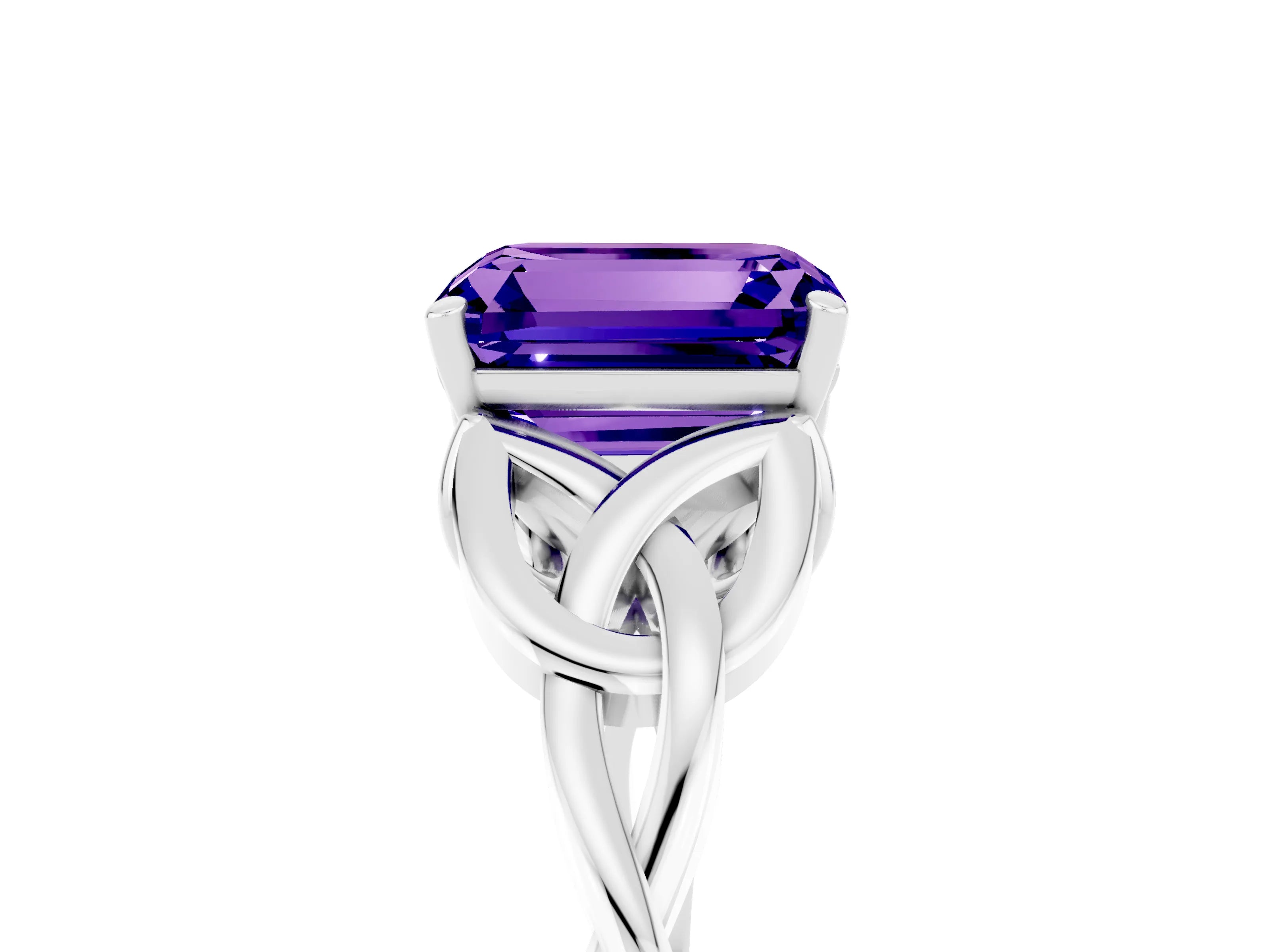 White gold Emerald Cut Tanzanite Solitaire Celtic Knot Ring with Four-Prong Setting_17