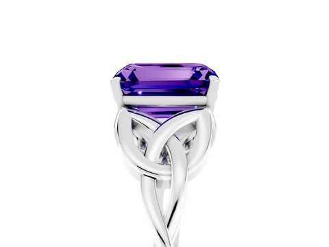 White gold Emerald Cut Tanzanite Solitaire Celtic Knot Ring with Four-Prong Setting_17