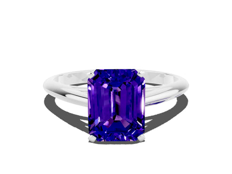 White gold Emerald Cut Tanzanite Solitaire Engagement Ring with Cathedral Setting and Four-Prong Mount_24