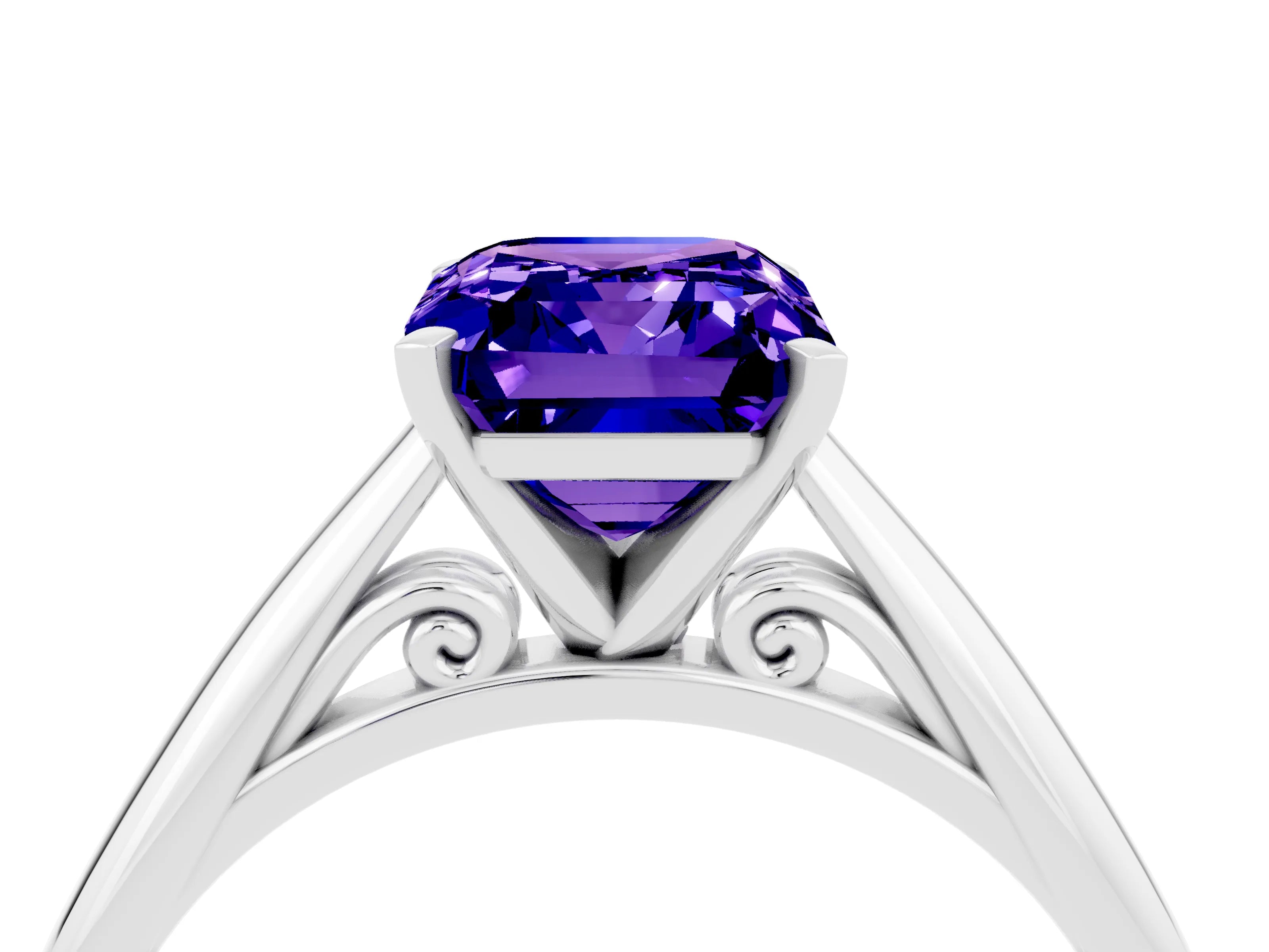 White gold Emerald Cut Tanzanite Solitaire Engagement Ring with Cathedral Setting and Four-Prong Mount_28