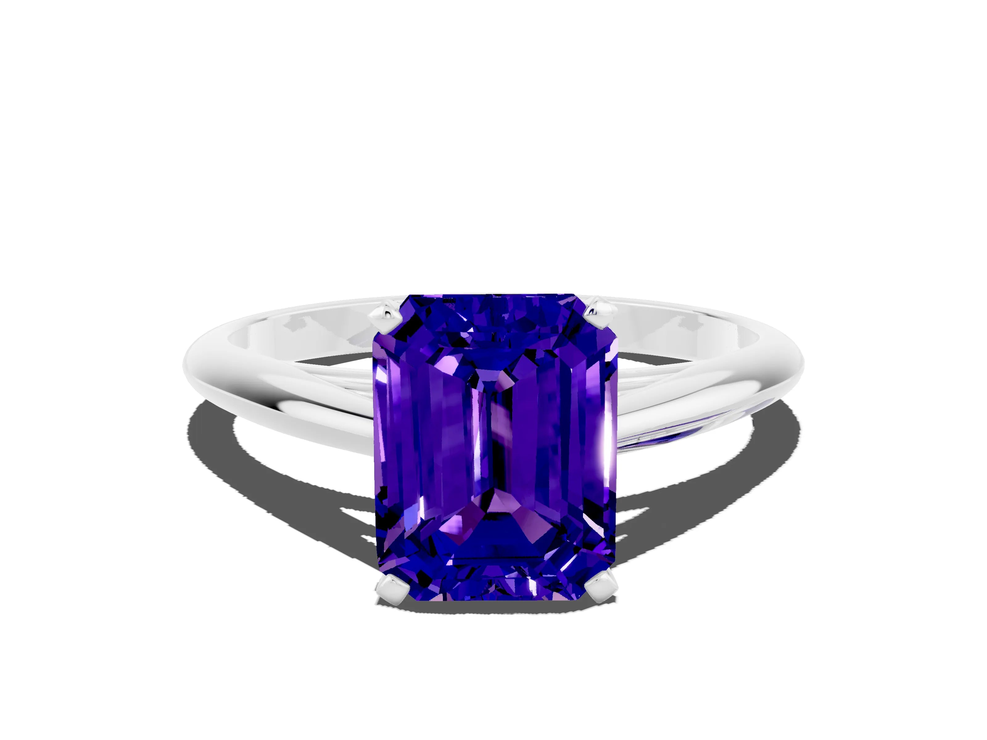 White gold Emerald Cut Tanzanite Solitaire Engagement Ring with Cathedral Setting and Four-Prong Mount_36