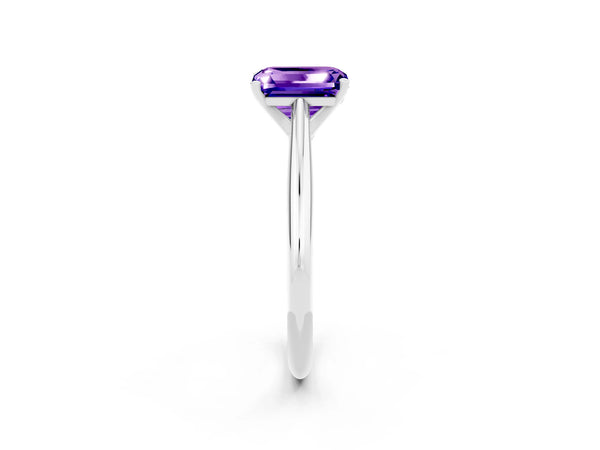 White gold Emerald Cut Tanzanite Solitaire Engagement Ring with Cathedral Setting and Four-Prong Mount