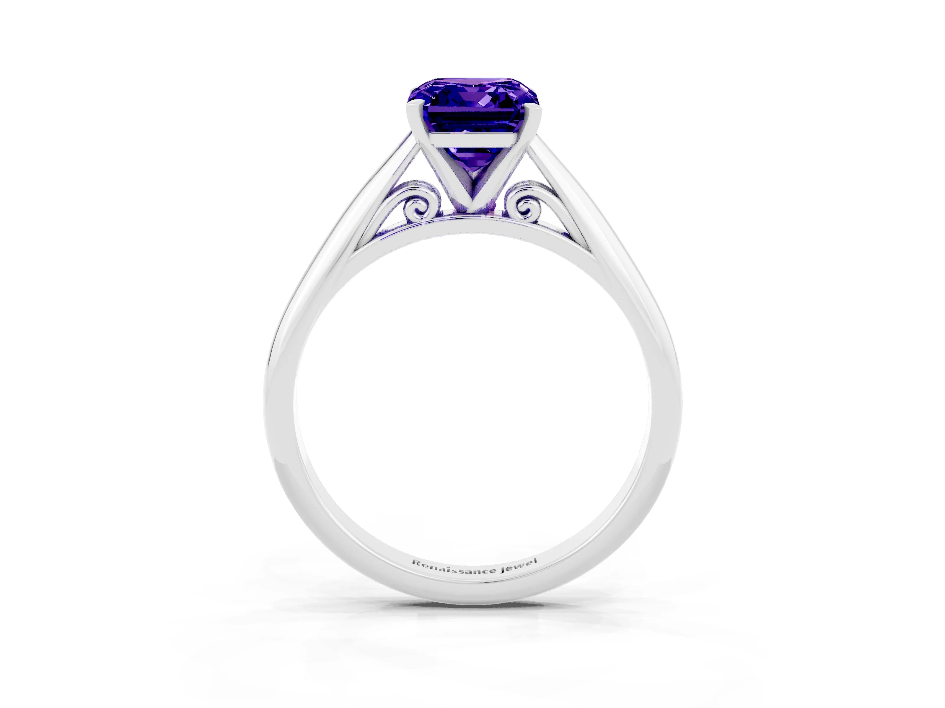 White gold Emerald Cut Tanzanite Solitaire Engagement Ring with Cathedral Setting and Four-Prong Mount_39