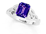White gold Emerald Cut Tanzanite Solitaire Engagement Ring with Celtic Knot Band and Four-Prong Setting_1