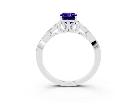 White gold Emerald Cut Tanzanite Solitaire Engagement Ring with Celtic Knot Band and Four-Prong Setting_3