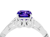 White gold Emerald Cut Tanzanite Solitaire Engagement Ring with Celtic Knot Band and Four-Prong Setting_4