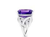 White gold Emerald Cut Tanzanite Solitaire Engagement Ring with Celtic Knot Band and Four-Prong Setting_5