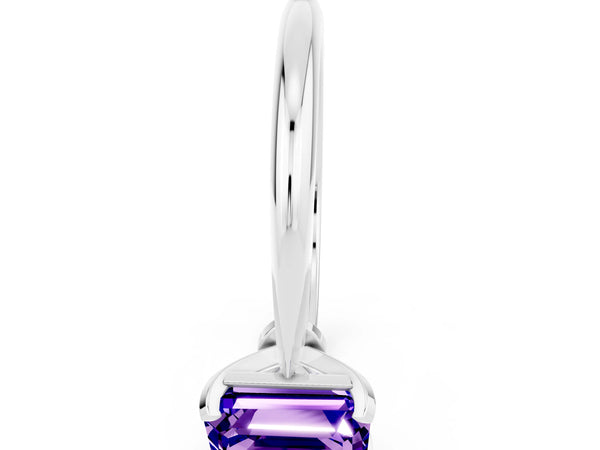 White gold Emerald Cut Tanzanite Solitaire Engagement Ring with Classic Band and Four-Prong Setting