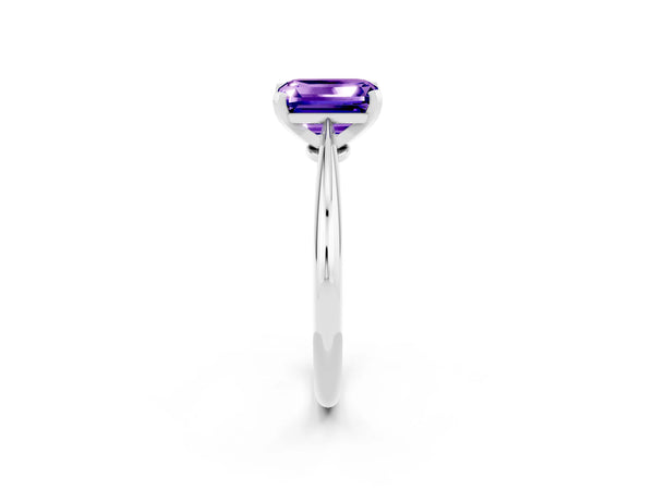 White gold Emerald Cut Tanzanite Solitaire Engagement Ring with Classic Band and Four-Prong Setting