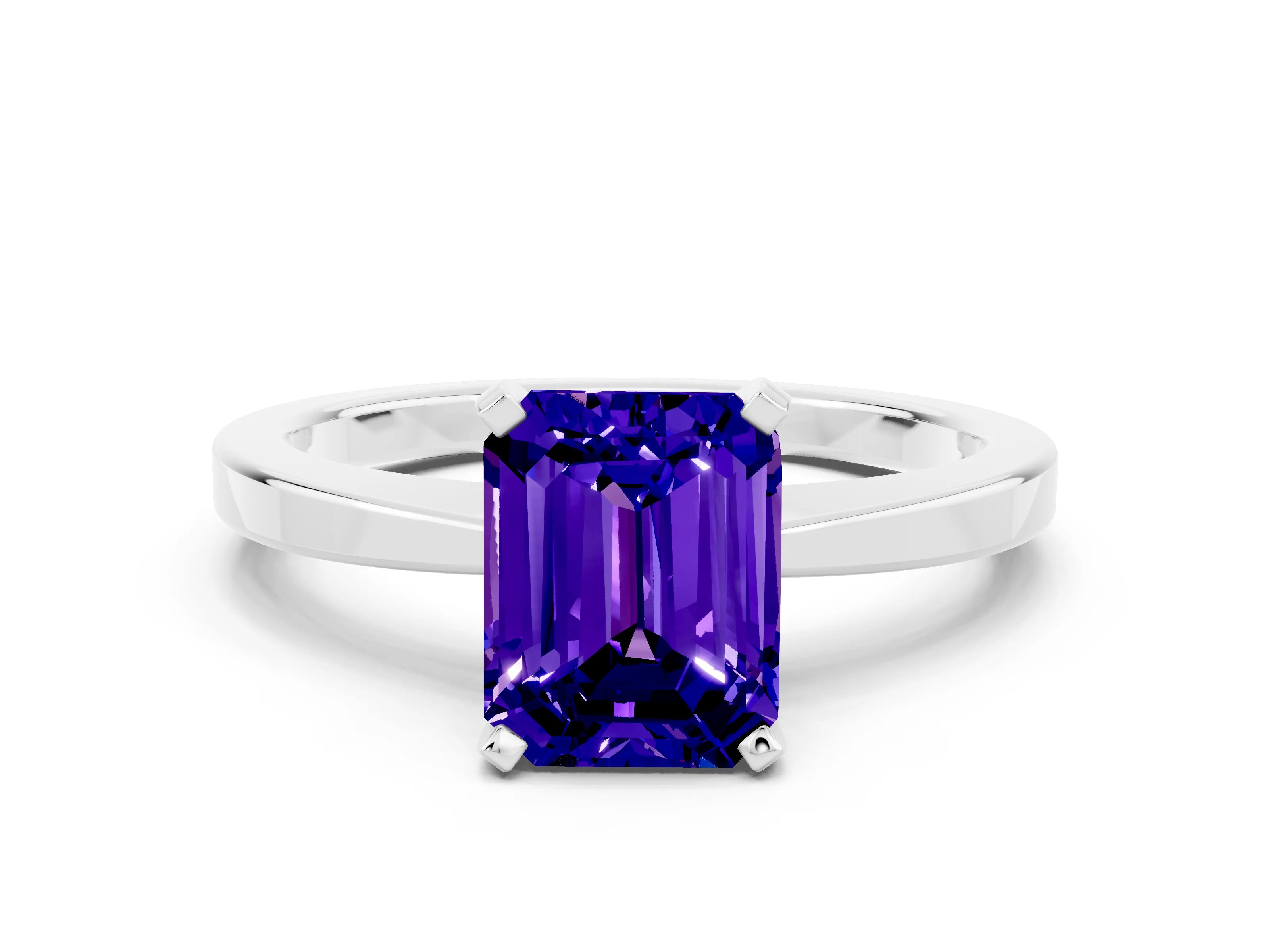 White gold Emerald Cut Tanzanite Solitaire Engagement Ring with Classic Band and Four-Prong Setting_24