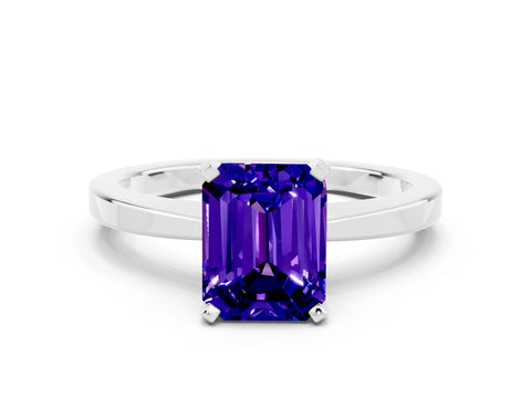 White gold Emerald Cut Tanzanite Solitaire Engagement Ring with Classic Band and Four-Prong Setting_24