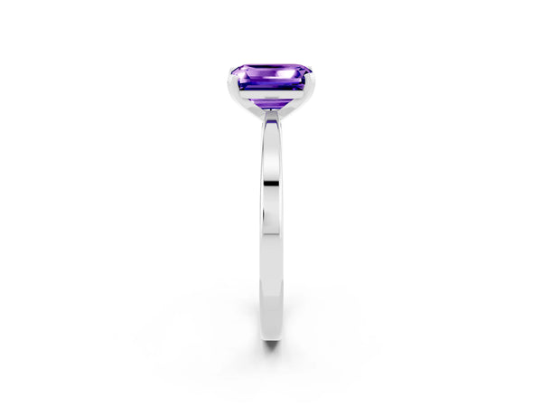 Platinum Emerald Cut Tanzanite Solitaire Engagement Ring with Classic Band and Four-Prong Setting