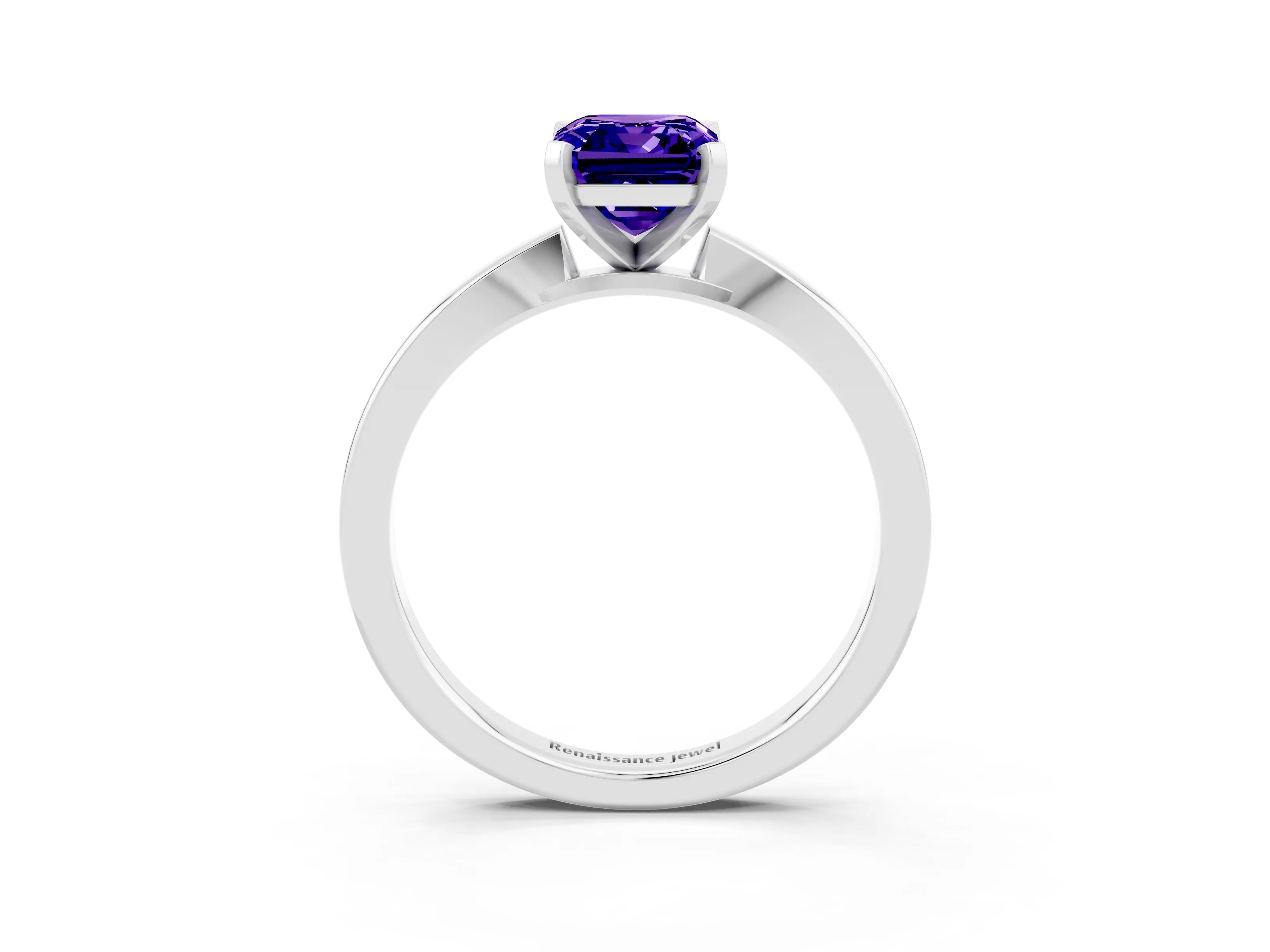 White gold Emerald Cut Tanzanite Solitaire Engagement Ring with Classic Band and Four-Prong Setting_27