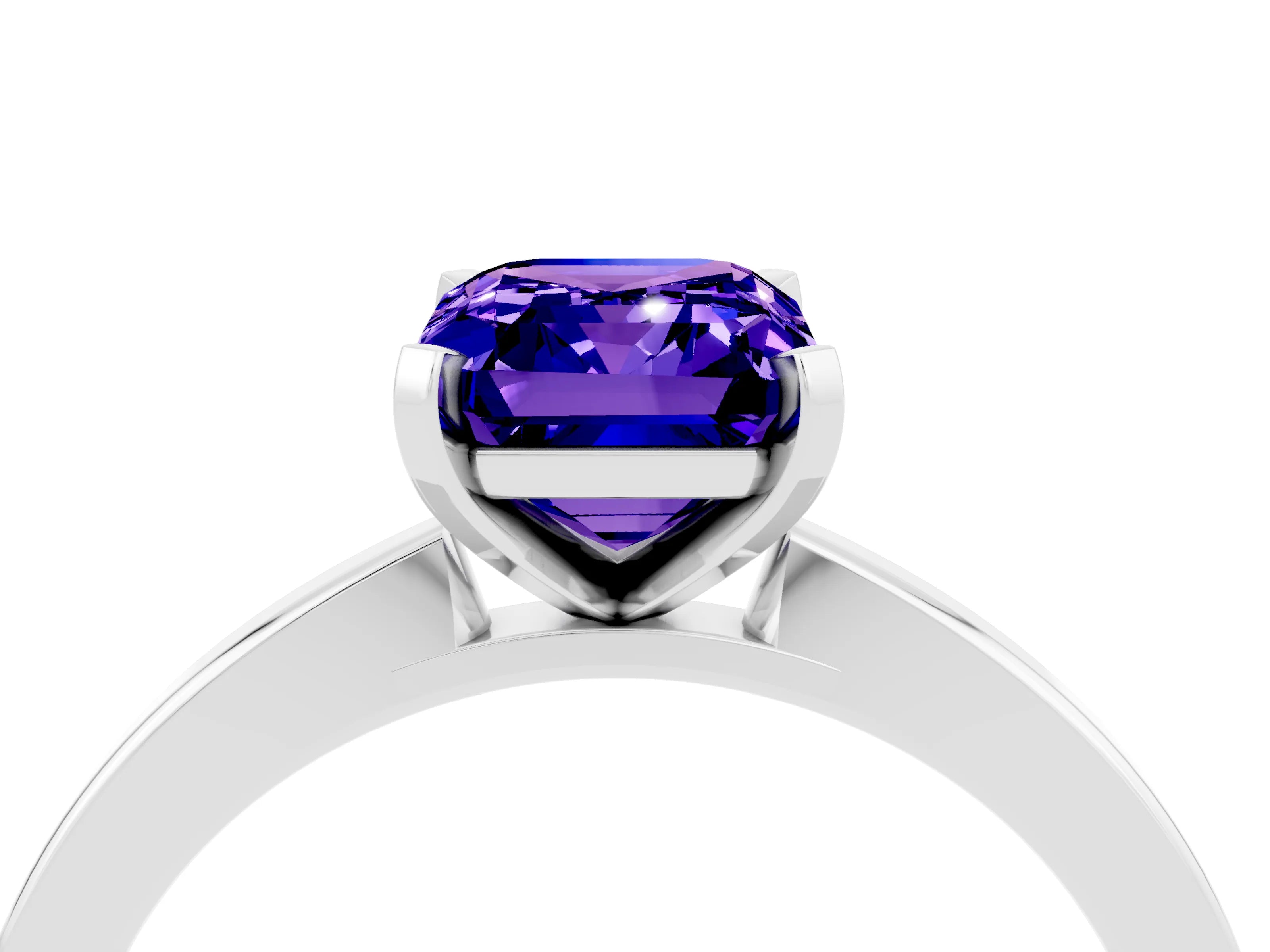 White gold Emerald Cut Tanzanite Solitaire Engagement Ring with Classic Band and Four-Prong Setting_28