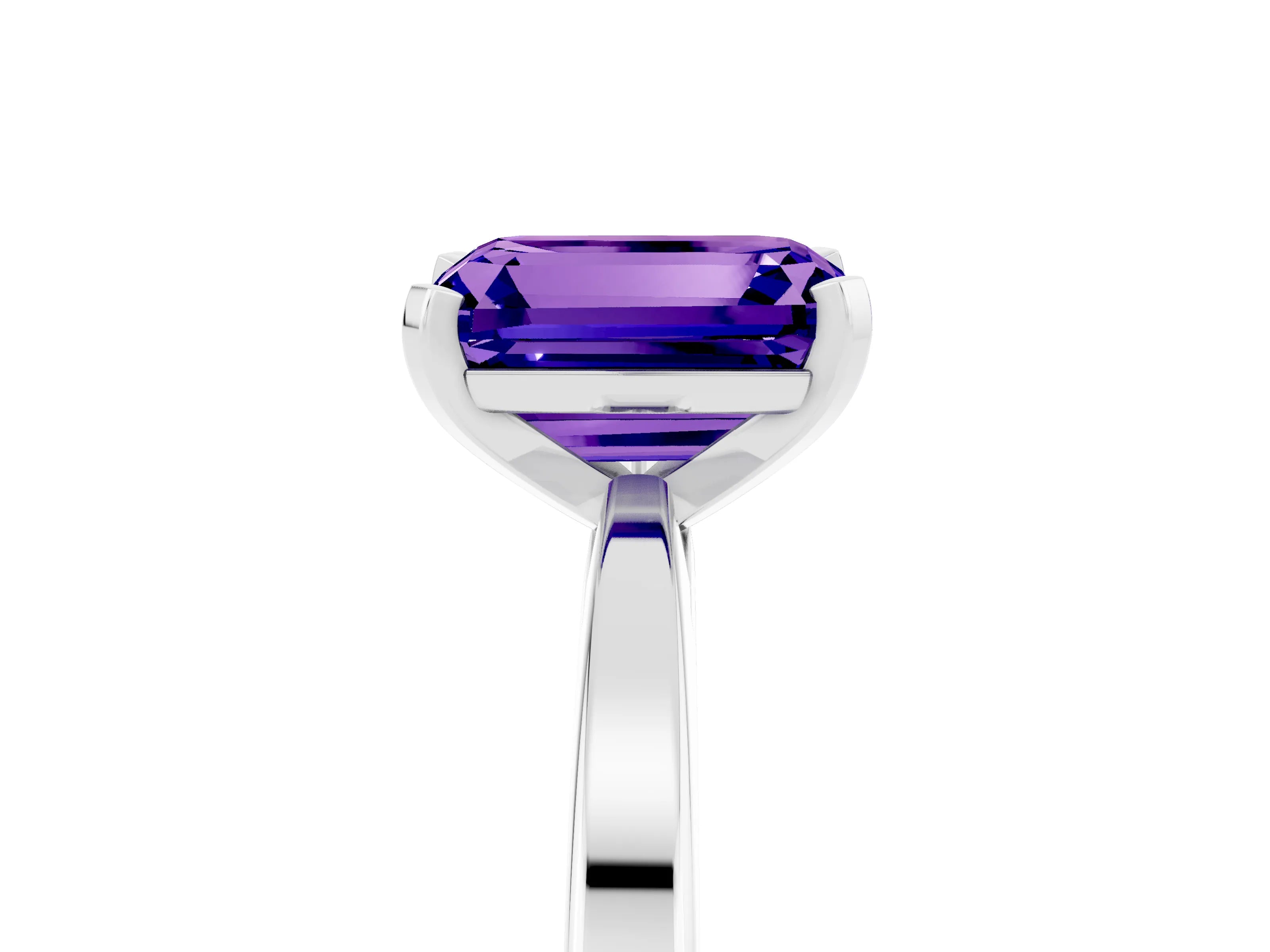White gold Emerald Cut Tanzanite Solitaire Engagement Ring with Classic Band and Four-Prong Setting_29