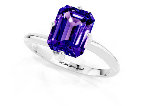 White gold Emerald Cut Tanzanite Solitaire Engagement Ring with Four-Prong Setting and Classic Band_13