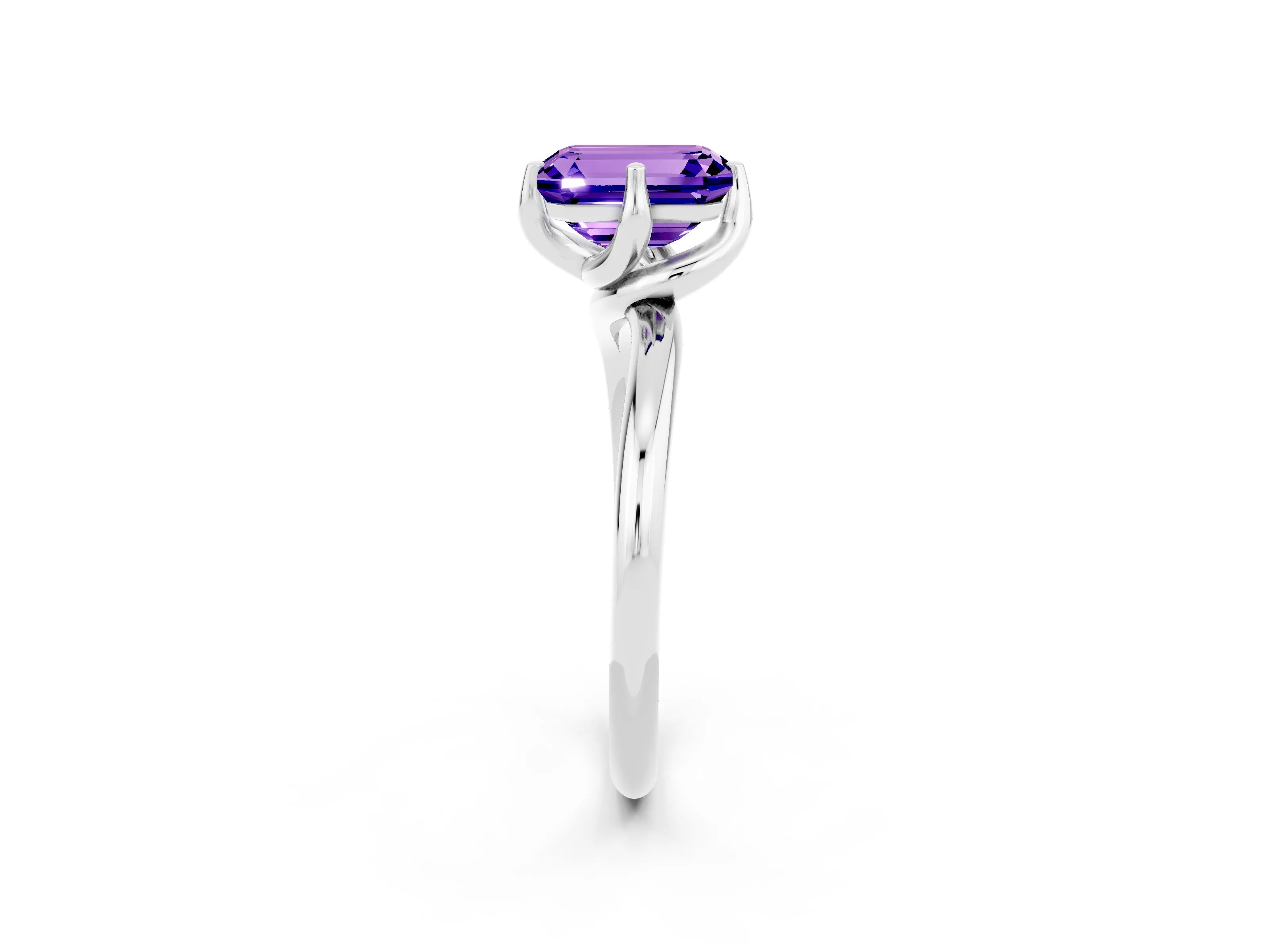 White gold Emerald Cut Tanzanite Solitaire Engagement Ring with Four-Prong Setting and Classic Band_14