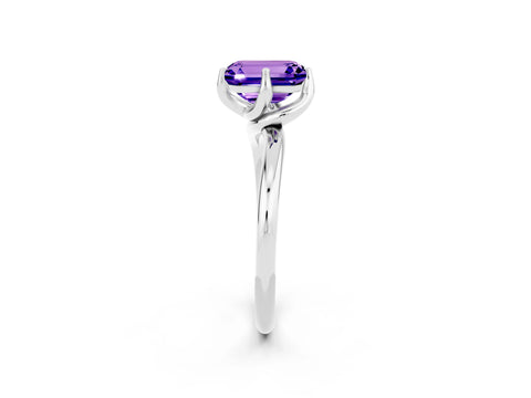 White gold Emerald Cut Tanzanite Solitaire Engagement Ring with Four-Prong Setting and Classic Band_14