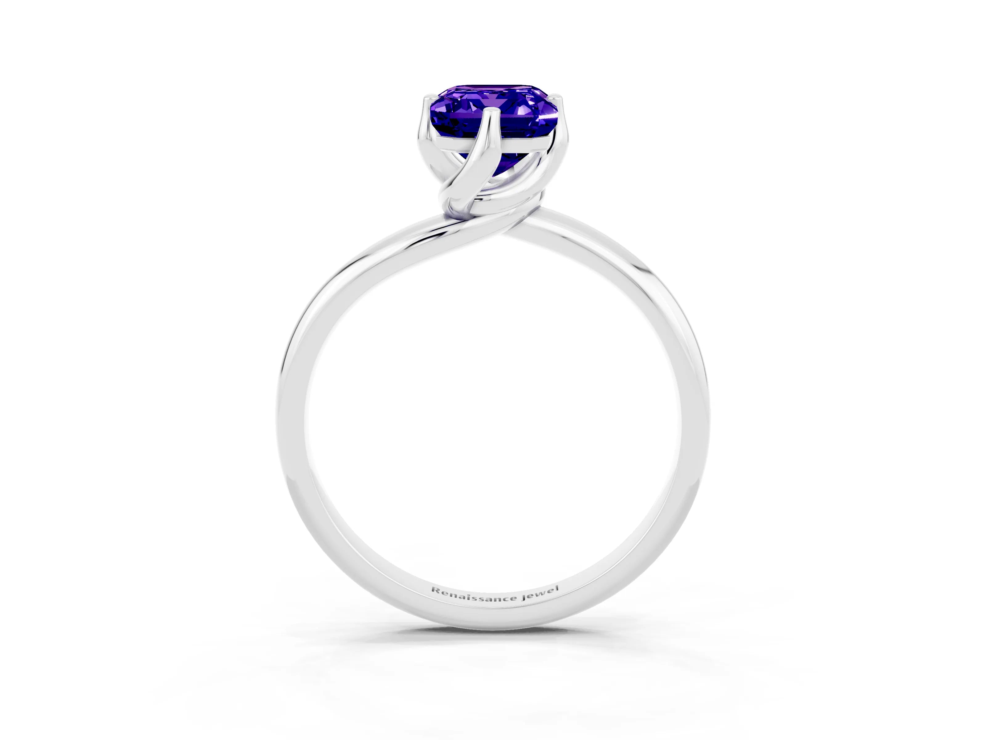 White gold Emerald Cut Tanzanite Solitaire Engagement Ring with Four-Prong Setting and Classic Band_15