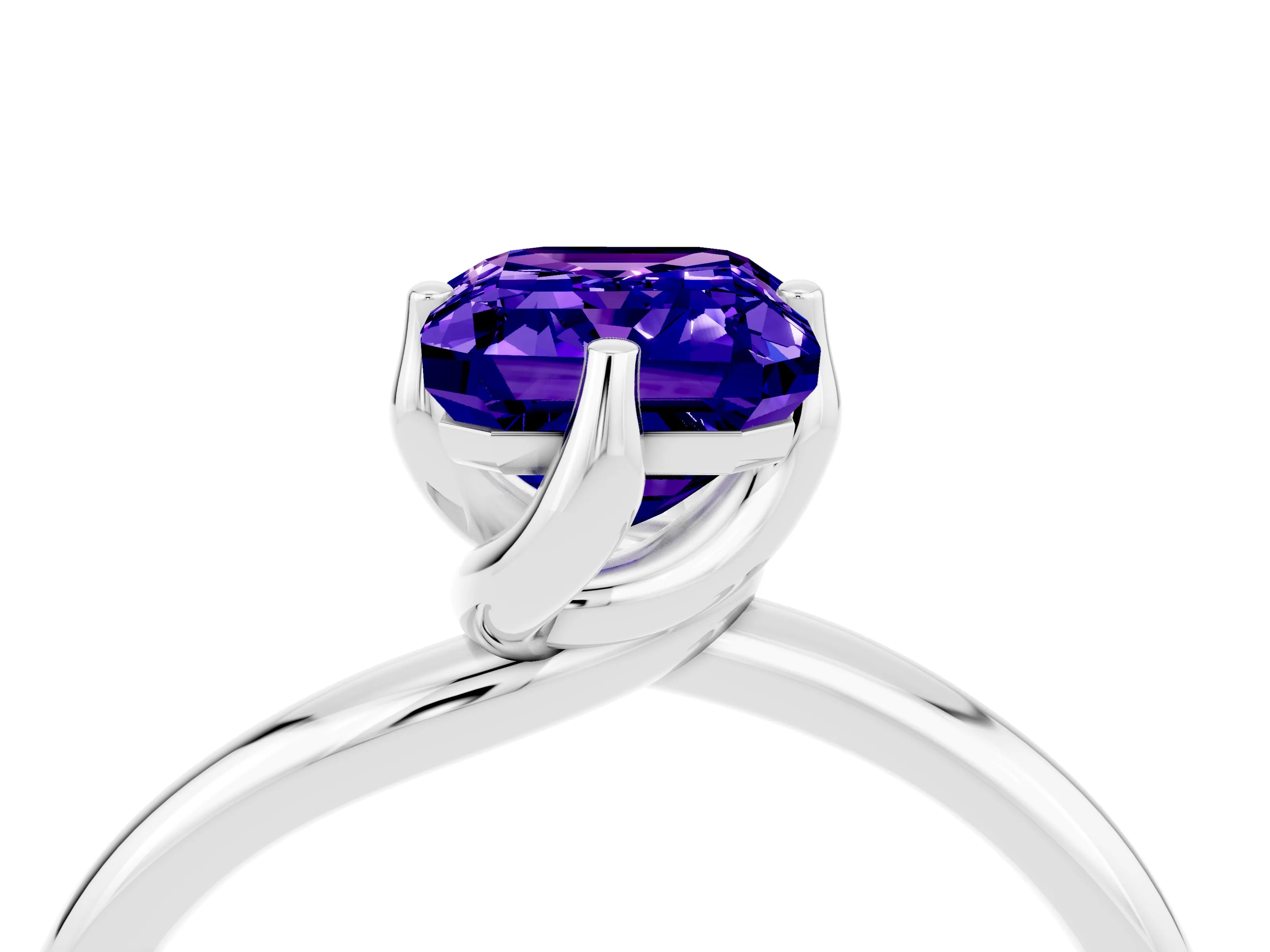 White gold Emerald Cut Tanzanite Solitaire Engagement Ring with Four-Prong Setting and Classic Band_16