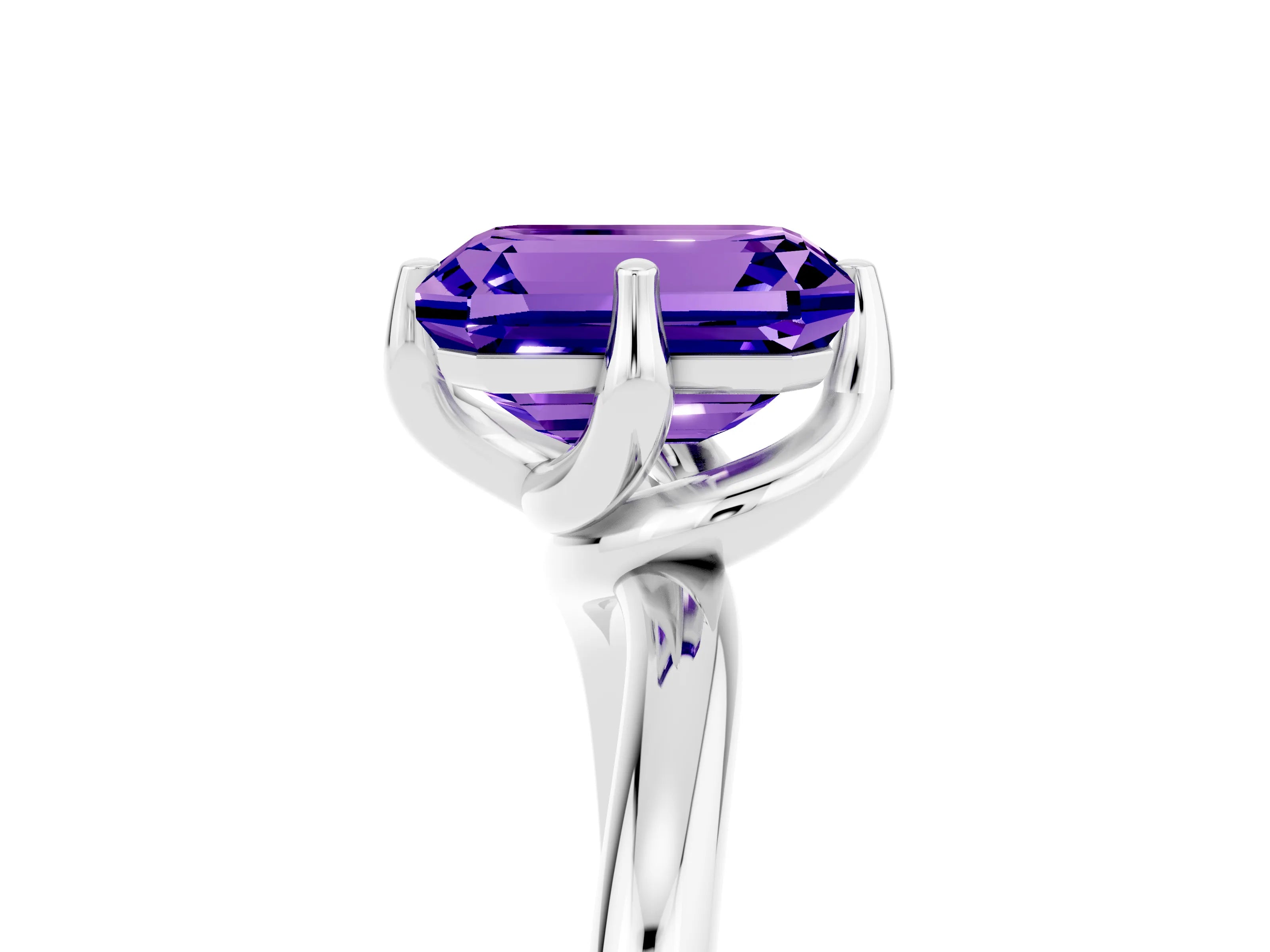 White gold Emerald Cut Tanzanite Solitaire Engagement Ring with Four-Prong Setting and Classic Band_17
