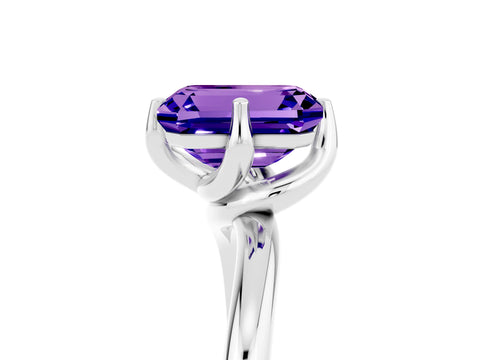 White gold Emerald Cut Tanzanite Solitaire Engagement Ring with Four-Prong Setting and Classic Band_17