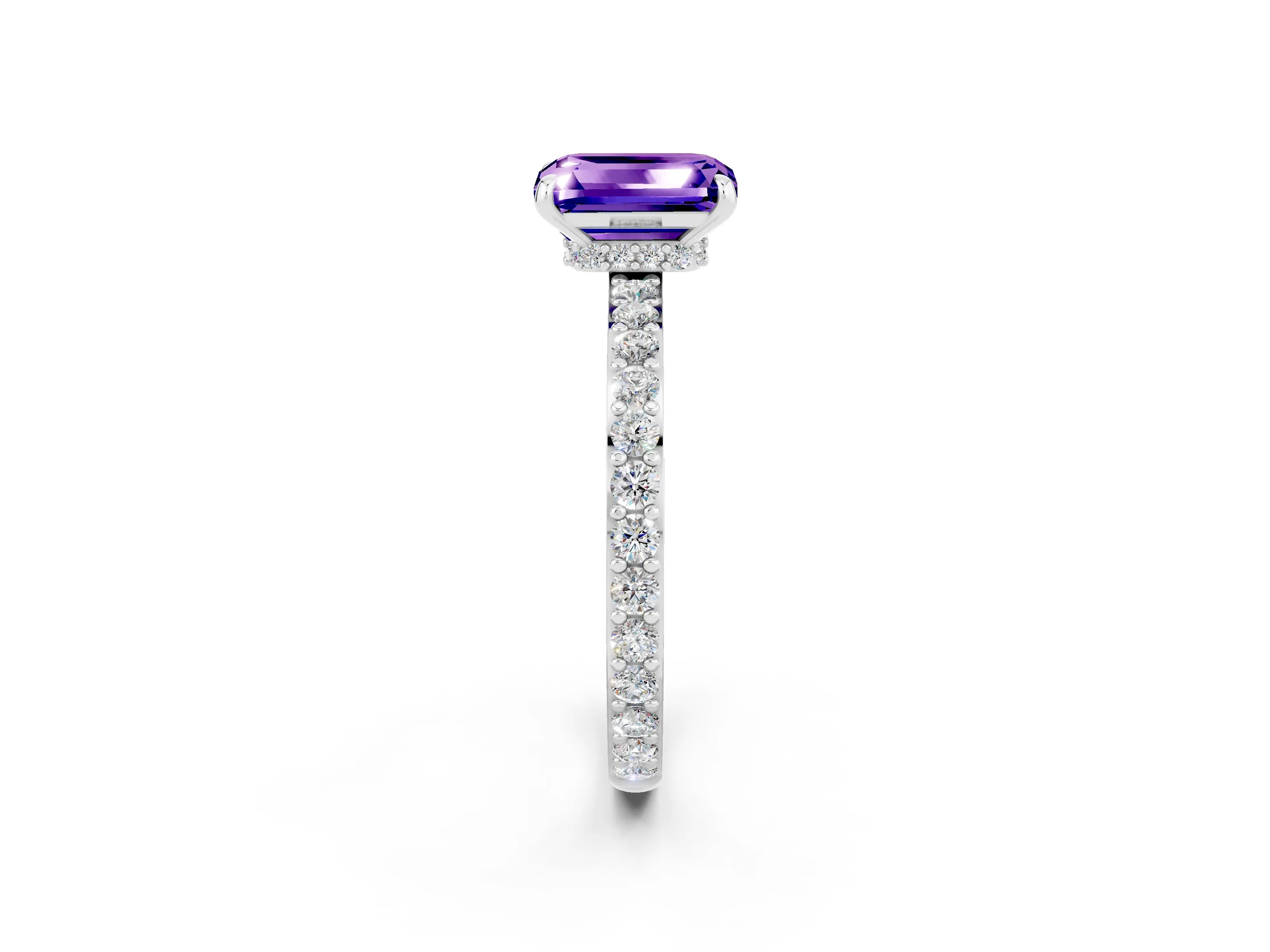 White gold Emerald Cut Tanzanite Solitaire Engagement Ring with Pavé Band and Four-Prong Setting_2