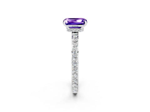 White gold Emerald Cut Tanzanite Solitaire Engagement Ring with Pavé Band and Four-Prong Setting_2