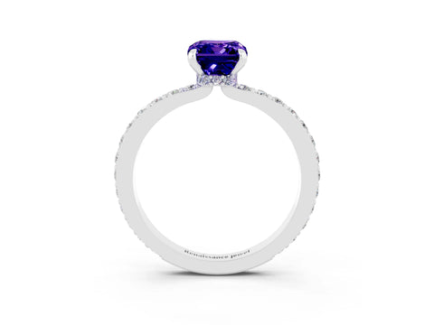 White gold Emerald Cut Tanzanite Solitaire Engagement Ring with Pavé Band and Four-Prong Setting_3