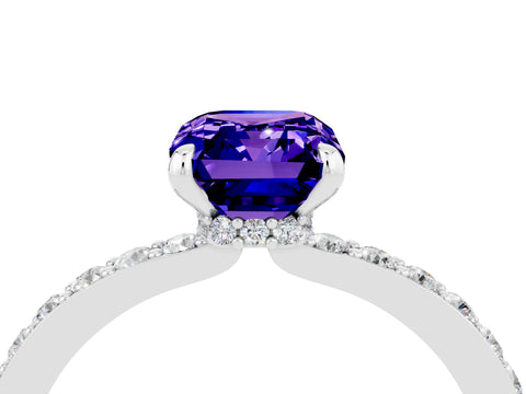 White gold Emerald Cut Tanzanite Solitaire Engagement Ring with Pavé Band and Four-Prong Setting_4