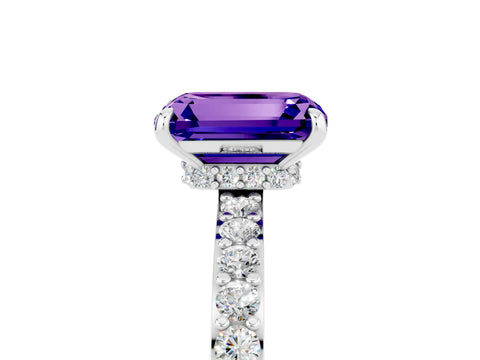 White gold Emerald Cut Tanzanite Solitaire Engagement Ring with Pavé Band and Four-Prong Setting_5